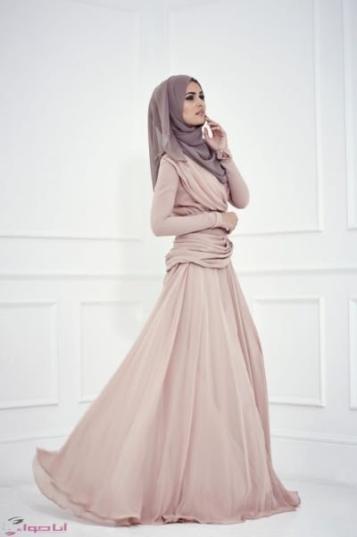 Muslims Style Evening Dresses High Neck Long Sleeve A Line Floor Length Robe De Soiree Pleats 2 - مجلة انا حواء