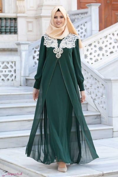 evening dress lace detailed green hijab dress 52485 01y 48263 10 B 2 - مجلة انا حواء